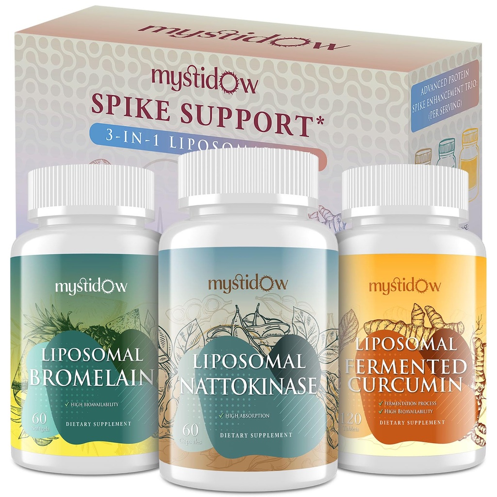 Spike mendukung Trio 14; Lipomal Nattokinase 8000 FU 500mg, Bromelain 1150 mg & Fermented Curcumin 1800 mg 112; Tinggi Potensi, Enhanced Absordistion Formula 124; untuk Imune, Heart & Circulation 124; 60 Servings