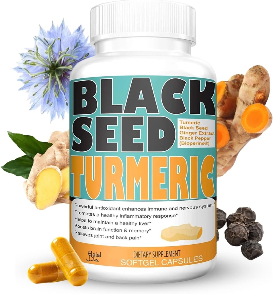 Turmeric 1350mg Curcumin 150mg Powder Benih Hitam 75mg Ginger Extract 50mg Black Pepper Fruit Extract 10mg Bioperine 60 Veggie Count Capsules by Sweet Sunnah