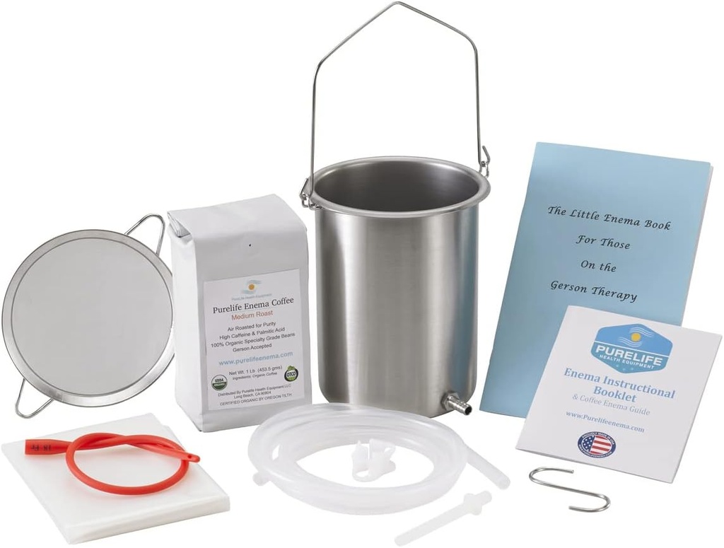 "PureLife Coffee Betma Kit- Made in USA - All You Need Kit - 2 Qt USA Stainless Steel Neema Bucket - Lab Testing Genemanis - Mold, Fungus, Mycootoxin Free - 1 Pound - Coffee Strainer