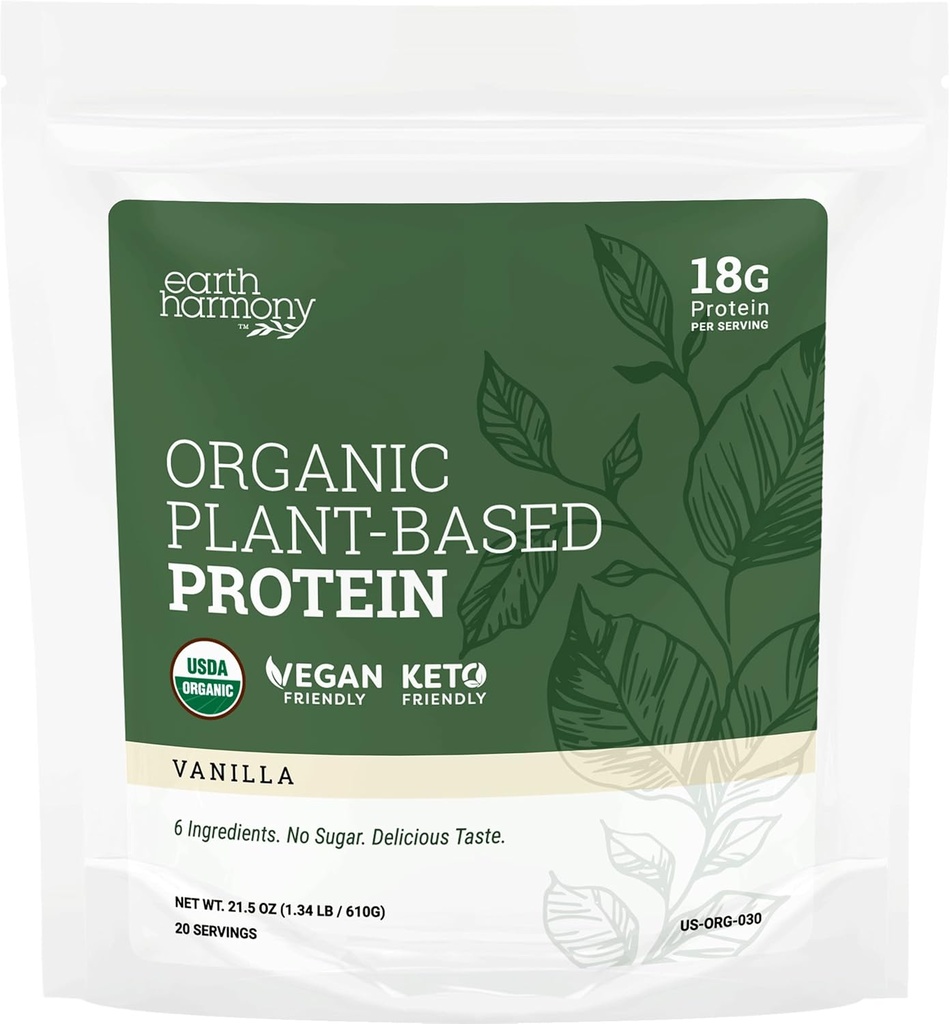 Powder Organik Tanaman Vanila, Powder Protein organik untuk Perempuan dan Pria, Bumpkin & Pea Protein Vegan, Gluten Bebas, Tanaman Based Protein Shakes, 18g - 21.5 Oz