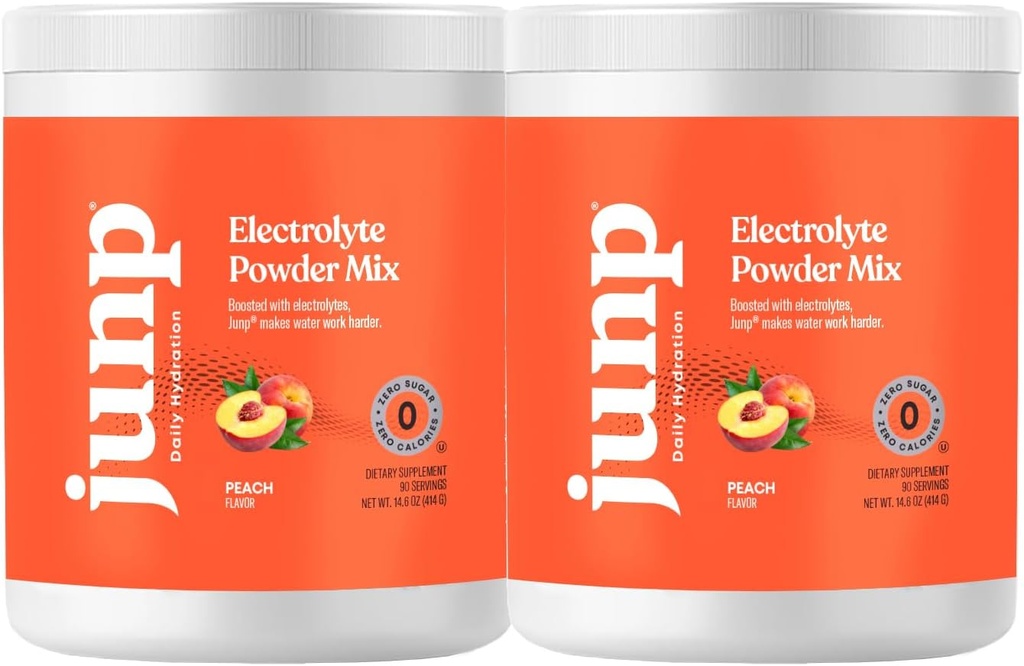 JUNP Electrolytes Powder No Sugar No Carbs - Orchard Fresh Juicy Peach Drink Mix - Pottasium & Salt Electrolite Hydration Powder Zero Calorie Sugar Free Electrolite Quoder, Keto Friendly, 180 Servings