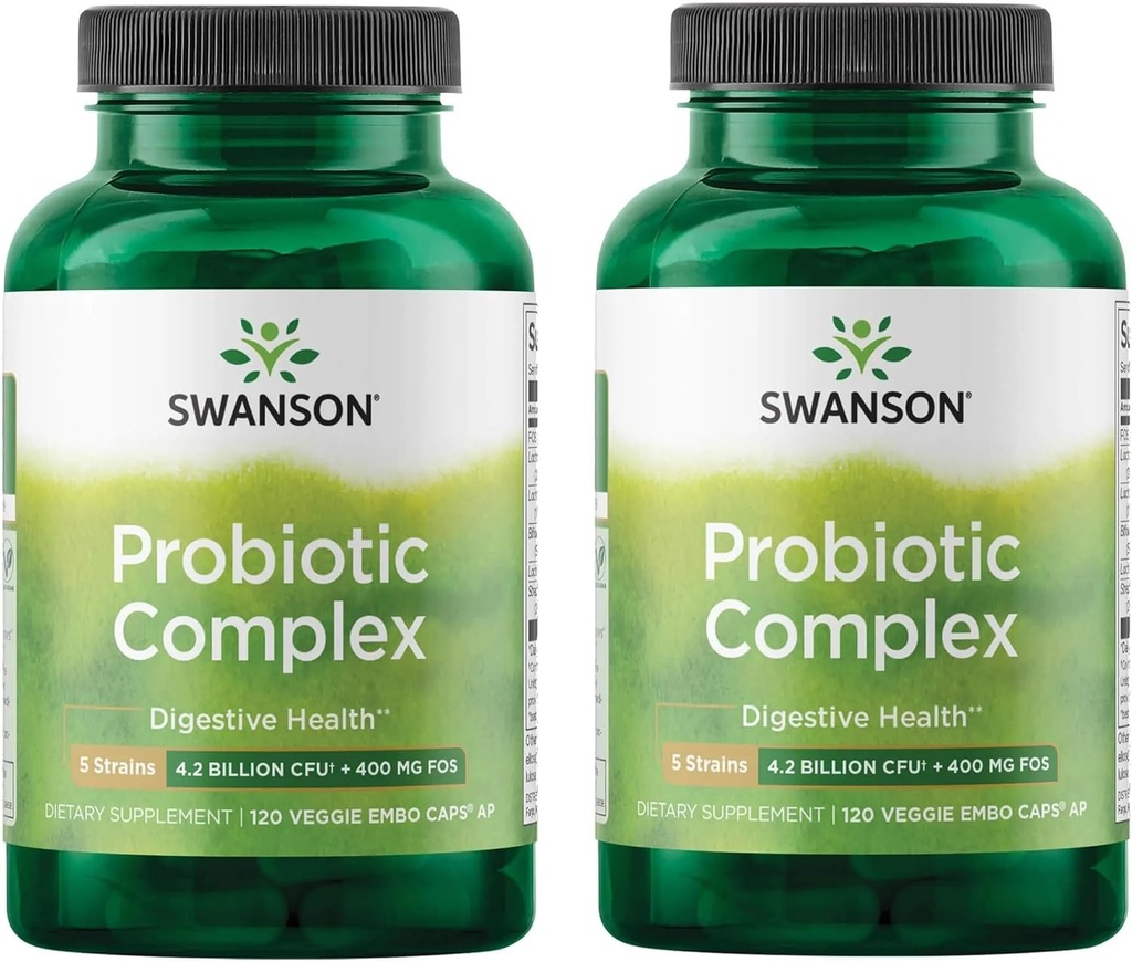 Swanson Probiotic Complex 4.2 Milyar CFU 5- Strain Digetical Health Fat Metabolism Satiety Prebiotic FOS Complex 120 Veggie Drcaps (2 Pack)