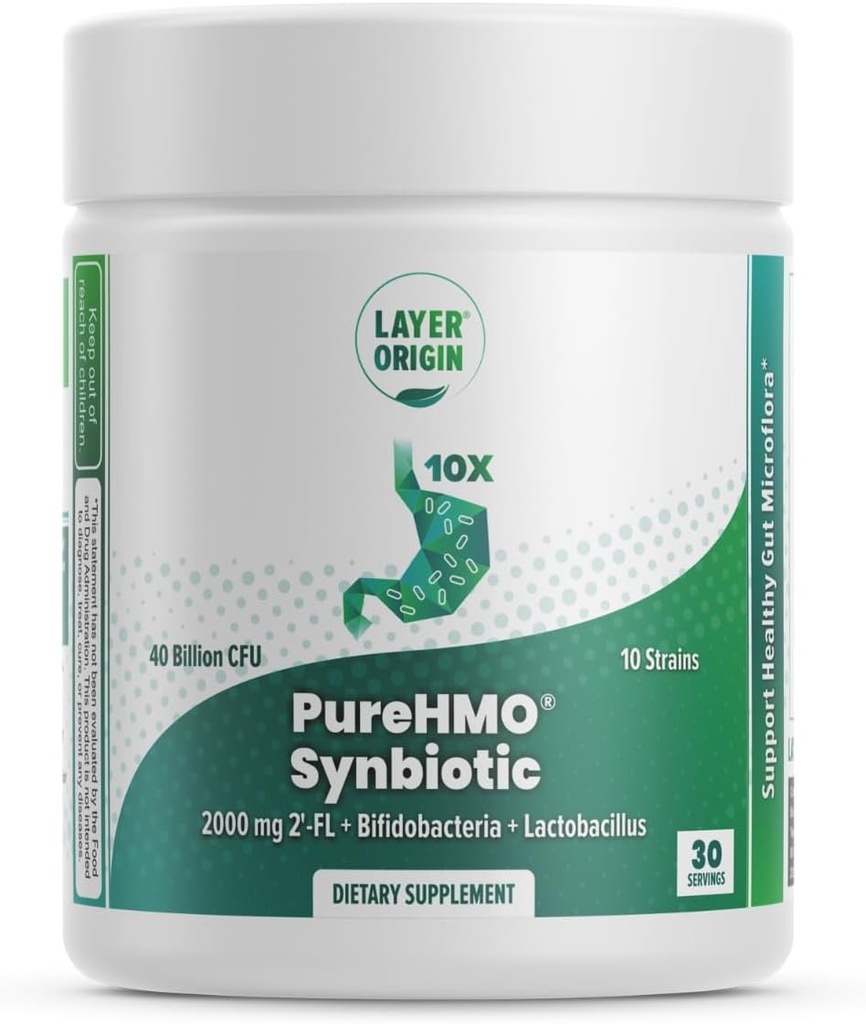 Lapis Origin Originals 124; PureHMO Synbiotic: Prebiotic + Probiotic, 2000 mg of Human Milk Oligosacdeder Powder, 10 Strains, 40 Million Probiotic - Powder Form