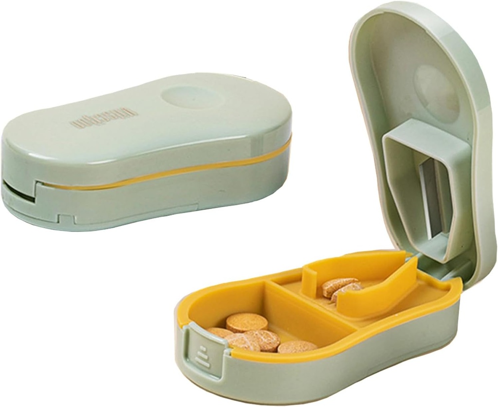 Light Green Small Cutter Splitter dengan alat cinding untuk Pil Kecil dan Kecil, Tablets Vitamin, Portable Extrable Pill Crusher untuk Purse Pocket