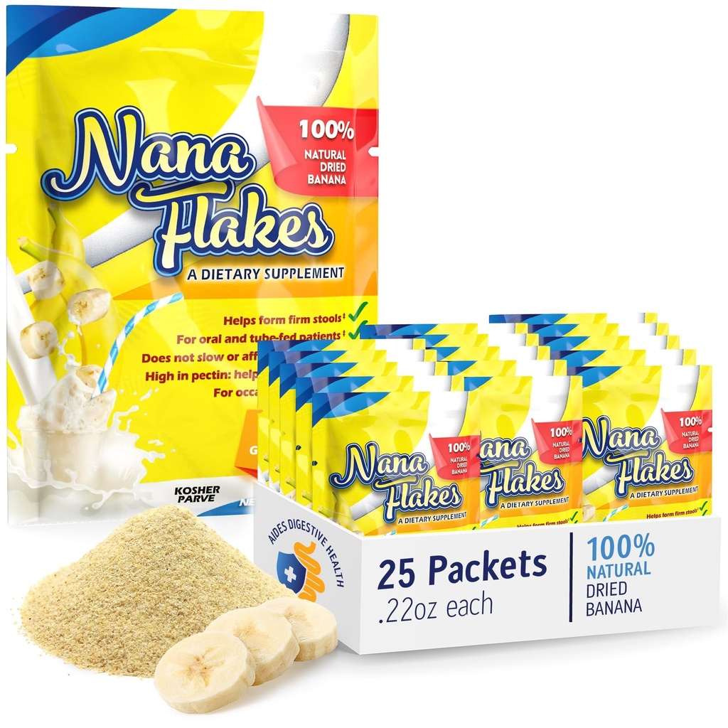 Nana Flakes 100% Pure Banana Flakes Medical Food Powder - Turunkan Fat Intake & Natural Remedy for Diare & Heart Burn - Sumber Besar Protein & Fiber (25 Single- Serve Packs)