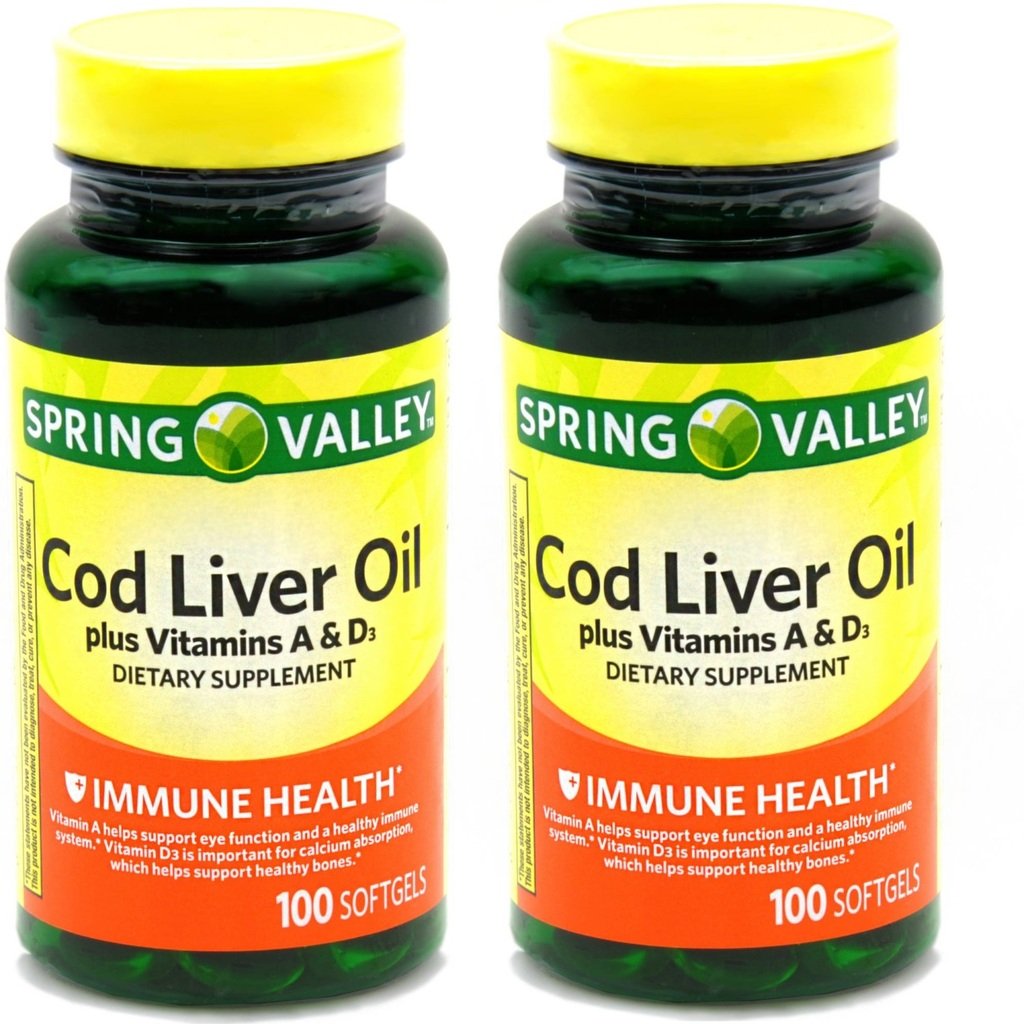 Spring Valley - Cod Liver Oil dengan Vitamin A & D 100 softgels (Paket 2)