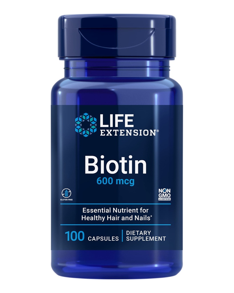 Ekstensi Hidup Biotin 600 mcg Vitamin B7 Dukungan Tambahan untuk Rambut Indah, Nails & Beyond - Bebas Gluten- GMO Tidak-100
