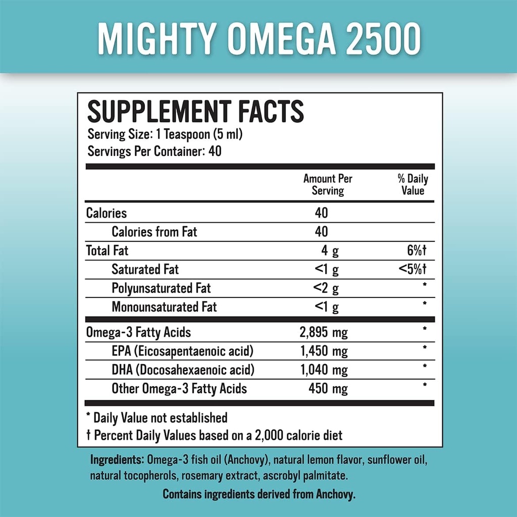 Omega 2500 Sanggul 3 Suplemen - 2500 MG EPA DHA per Teadole - Dose Omega 's 3 Ikan Oil - South Pacific Anchovy Soured - Trigliseride Omegas 3 Acid Gendut