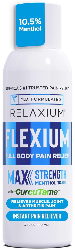 Relaxium Flexium Instant Semprot untuk Pain, Max Kekuatan dengan 10,5% Menthol dan Curcutame, Pasokan Otot, Gabungan dan Arthritis Relief, 3 FL oz. (90 ml)