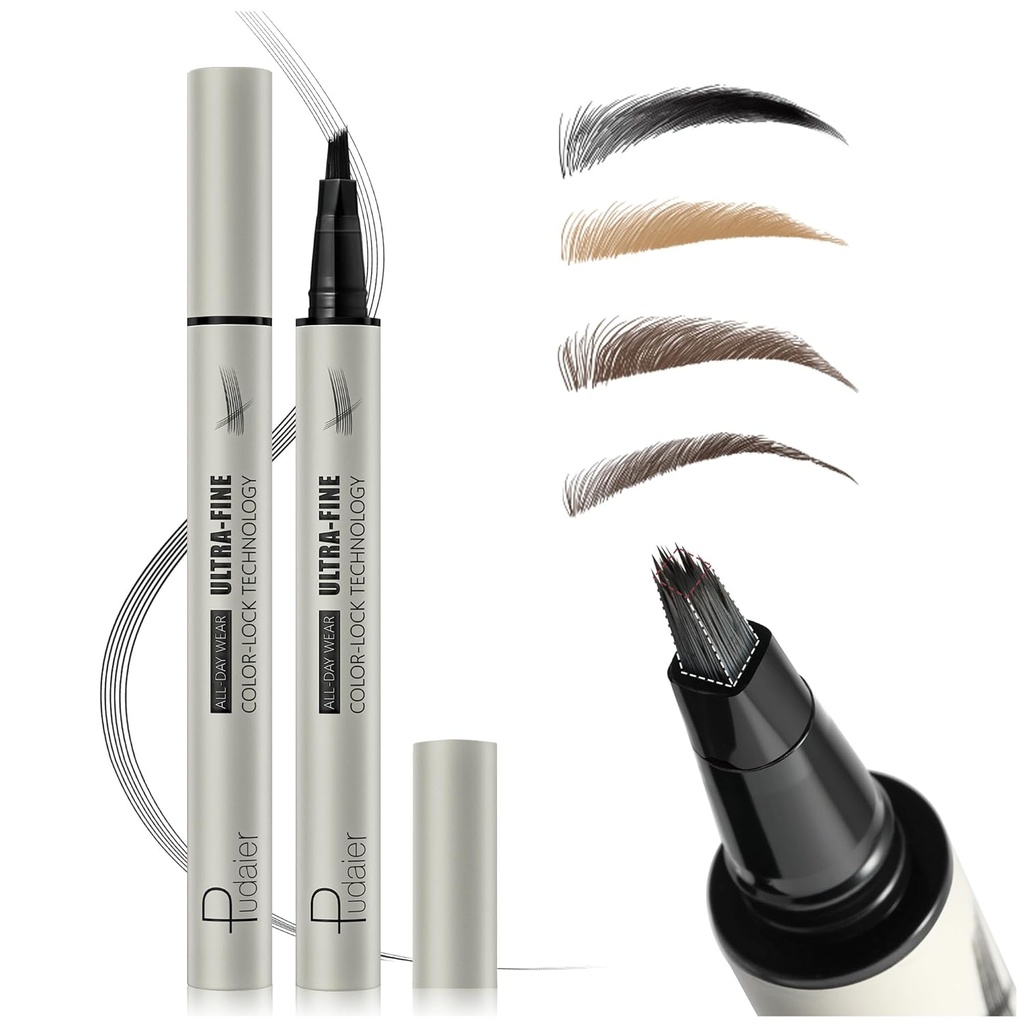 Microblading Eyebrow Pencil, Liquid Magical Multi- Tip Eyebrow Pensil untuk Perempuan, Eyebrow Pena tahan air untuk Natural Blow, Long Lasting Eyebrow Dye dengan Rambut Seperti Strokes Brows Makeup Pen