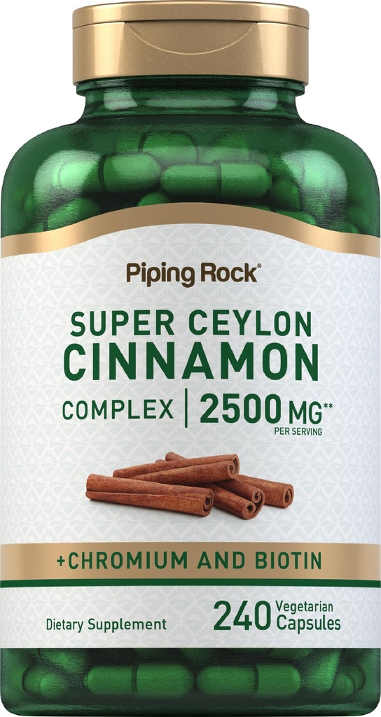 Piping Rock Super Ceylon Cinnamon Kompleks Kapsules 124; 240 Powder Pil 2.124; Ekstraksi dengan Chromium dan Biotin 124; Vegetarian, Non-GMO, Gluten Bebas