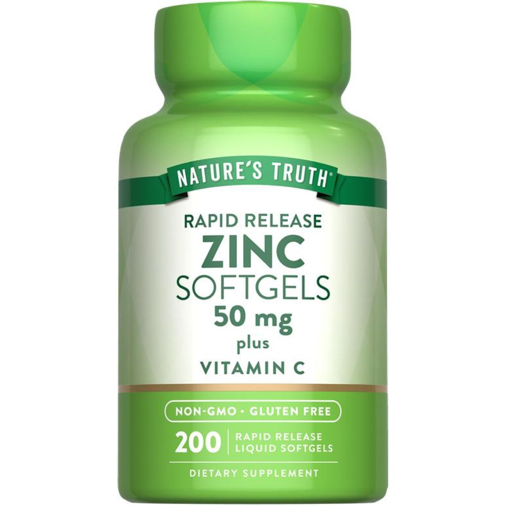 Nature 's Truth Zinc 50mg Suplemen 124; dengan Vitamin C 124; 200 Liquid Softgels 12.4; Non-GMO & Gluten Bebas