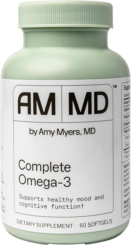 Amy Myers MD Complete Omega-3 Softgels - Fish Oil Suplement for Cardiovascular & Imune System Support - Non-GMO, Non-Dairy & Non-Soy - 60 Softgels (60 Serving)