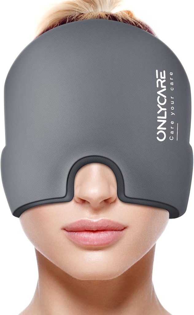 Kapten Relief ONLYCARE Migraine, Topeng Migraine Sooting, Upgraded Odorless Gel Ice Head Close, Terapi Panas dan Dingin, FSA atau HSA Enache Ice Pack untuk Tension dan Stress (Grey)