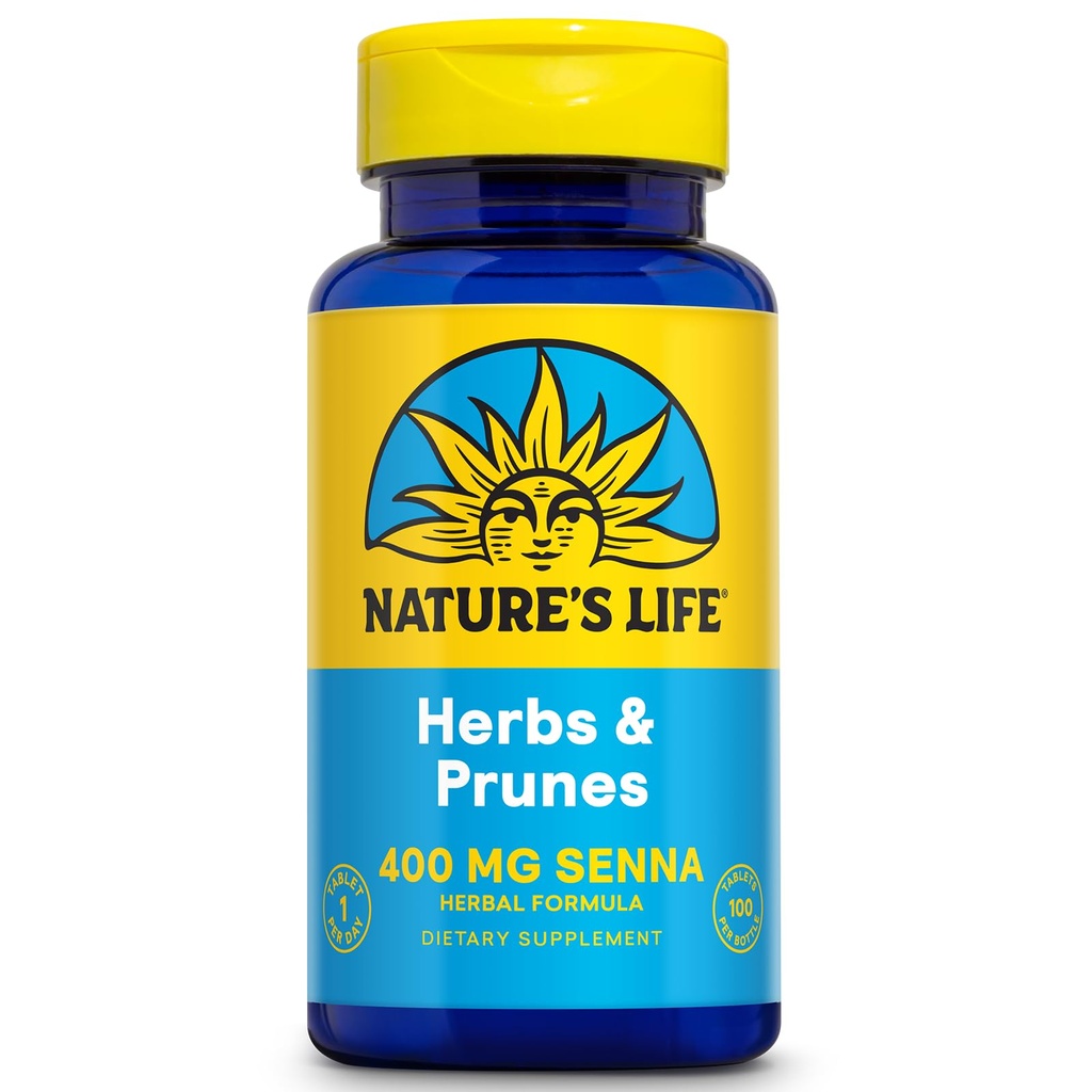 Nature 's Life Herbs & Prunes 124; 400mg Senna & Herbal Blend for Healthy Diattable Support 4; Non-GMO 124; 100 Tab, 100 Serv.