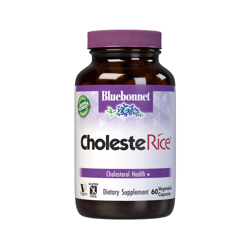 Bluebonnet Nutrition CholesteRice Vegetable Capsules, Red Yeast Rice, Plant Spols, Pantethy, CoQ10, Policosanol, Vegan, Vegetarian, Non GMO, Gluten Free, Milk Free, SOY- FREE, 60 Vegetable Capsules