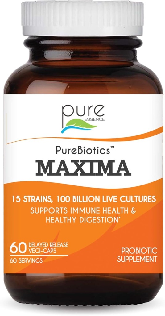 PURE ESSENCE LABS Maxima Progitima 100 Milyar CFU - Pria & Women Probiotic Suplement for Better Divalry - 15 Strains for Imune Dupport and Digetical Health (60 Capsules)