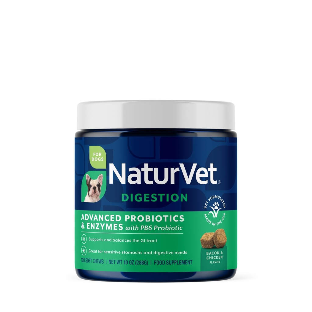EDVet Advanced Progories & Enzymes, PB6 Dog Soft Chews untuk Membantu Perut Sensitive dan Issue Digetical, Hickory Smoked Bacon Pet Suppplemen untuk Anjing Lebih dari 6 Minggu, 120 Count Jar