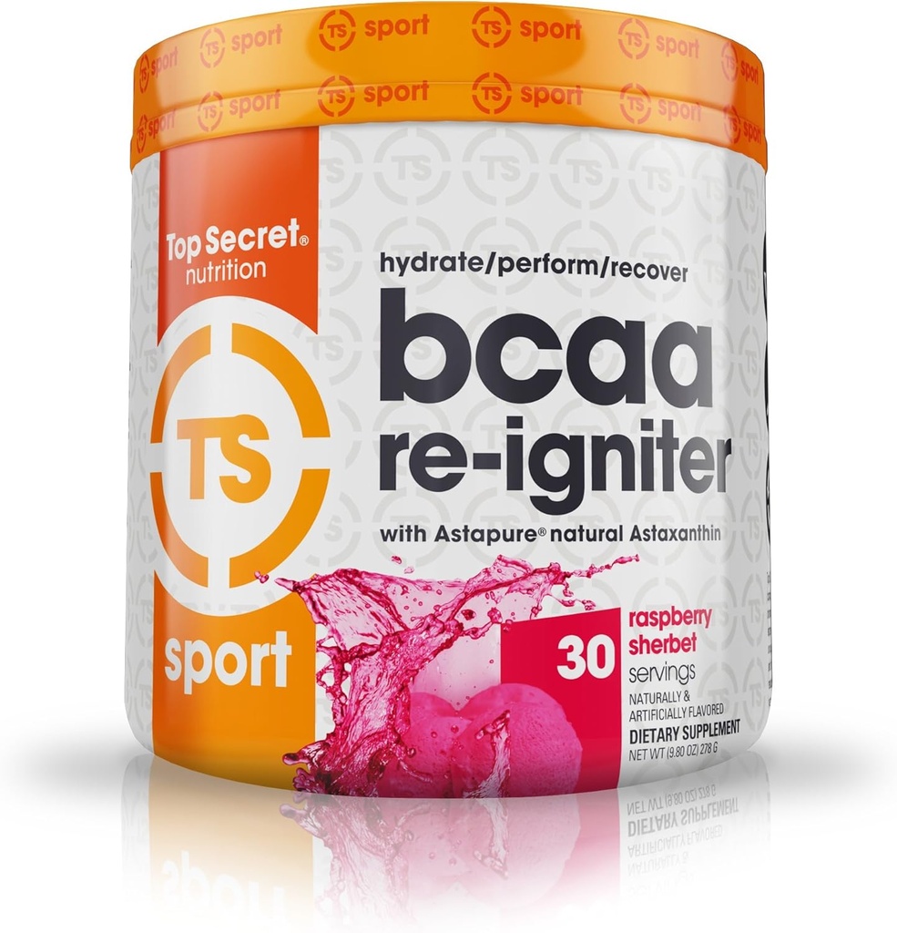 Biara Rahasia BCAA Re- Igniter Vegan Amino Tambahan dengan Astaxanthin dan Electrolite, Hidration dicampur dengan air Coconut, 9.80 oz (30 porsi), Raspberry Sherbet