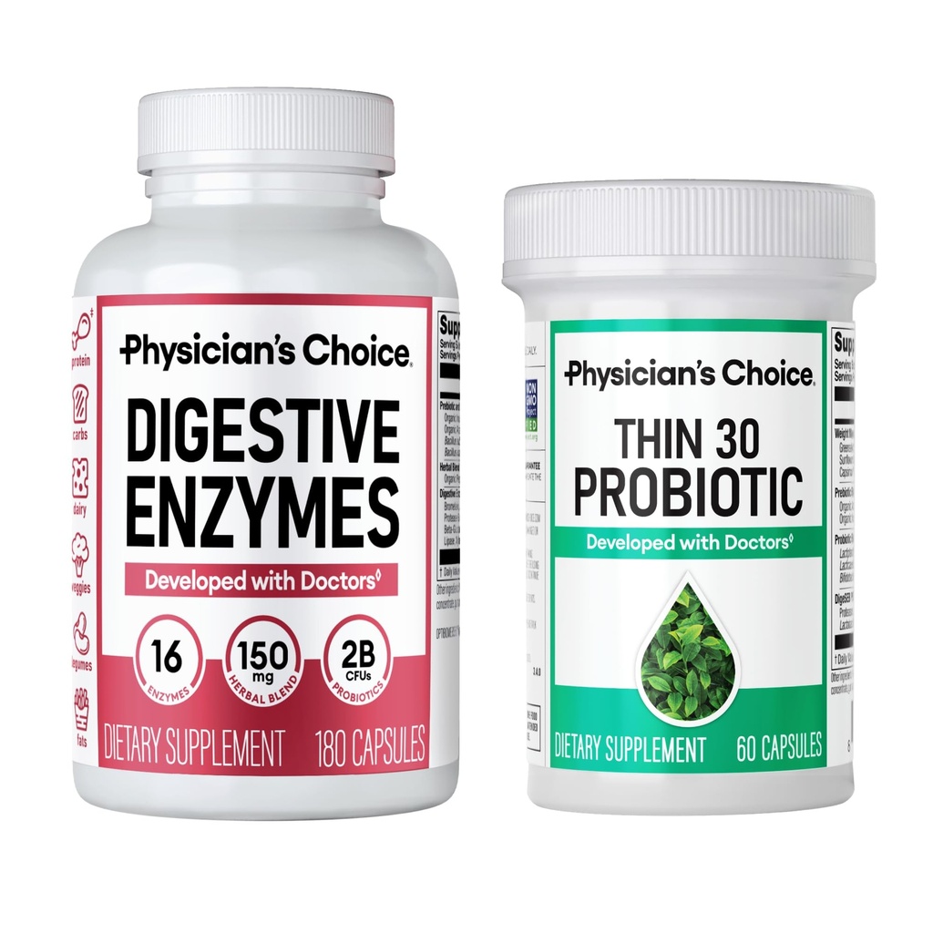 Pilihan Dokter - Beat Bloat + Dukung Wight Management Bundle: Enzymes Digetical 180ct + Thin- 30 Probiotic 60ct - Value Pack