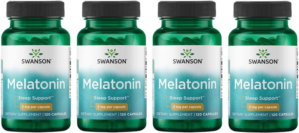 Swanson Melonatin - Herbal Tambahan - Tidur dan Relaksasi - (120 Kapsul, 3mg Masing-masing) 4 Pack