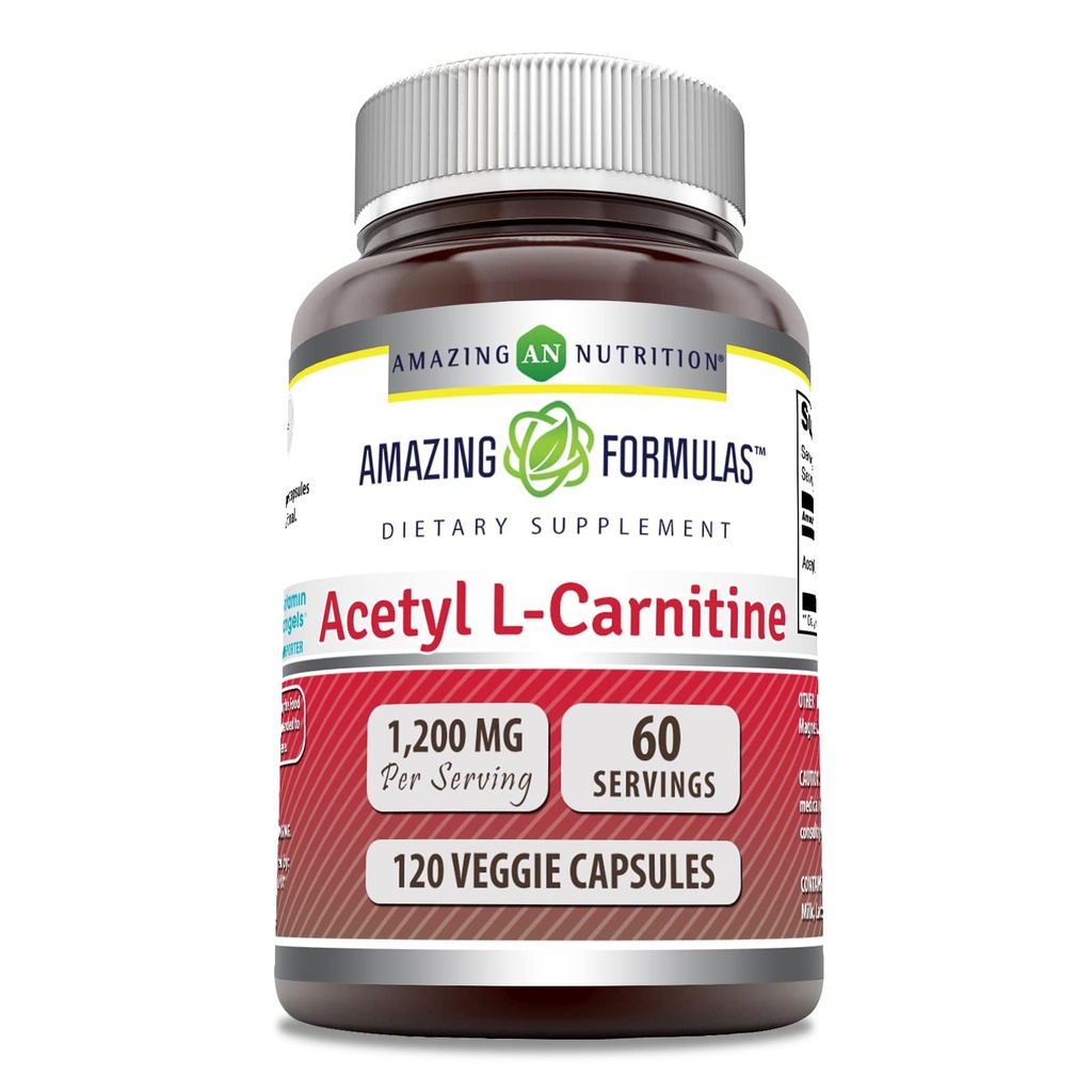 Amazing Formula Acetyl L- Carnitine Suplemen 124; 1200 Mg 124; 120 Vevgie Capsules 12.4; Non-GMO 124; Gluten Free 124; Dibuat di USA