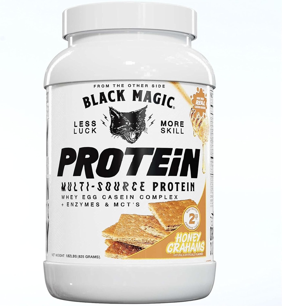 Black Magic Multi- Source Whey Protein Powder - Whey, Egg, Casein Complex with Enzymes & MCT 's Keto, Low Sugar Pre / Post Workout Honey Graham Crackers Flavor 24g 2 LB, Pack of 1