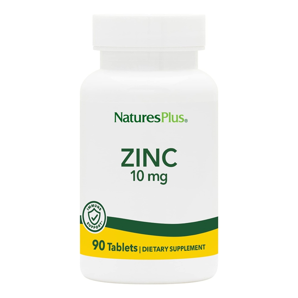 NaturesPlus Zinc Tablets - 10 mg, 90 suplemen Vegetarian - Suplemen Sistem Ammune - Bebas - Pertumbuhan Sel & Reparts - Memroses Dibuble Sehat, Metabolisme & Vision - Gluten- 90