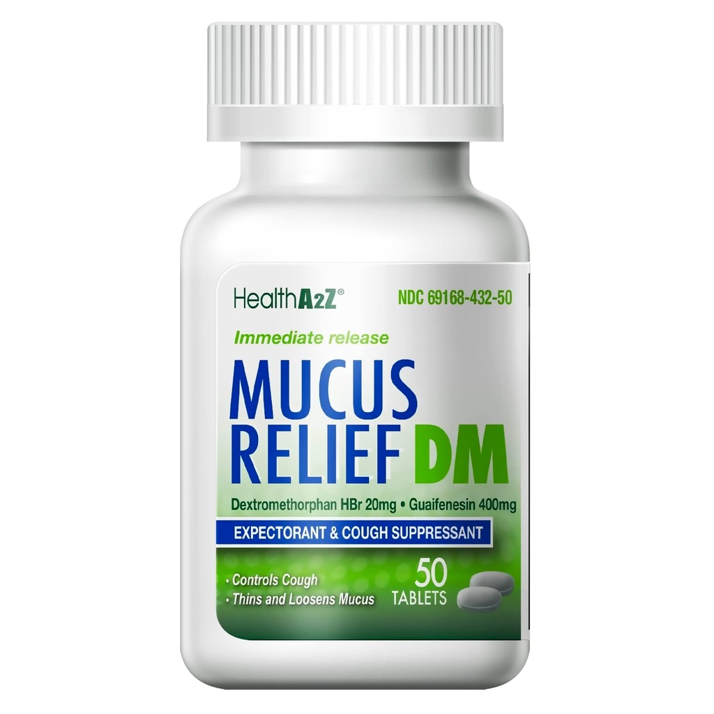 HealtA2Z £Mucus Relief DM = 124; Dextromethorphan HBr 20mg 124; Guaizenesin 400mg; Tidak ada Benzene 124; Cough, Segera Lepaskan, Uncoated (50 Count (Paket 1)