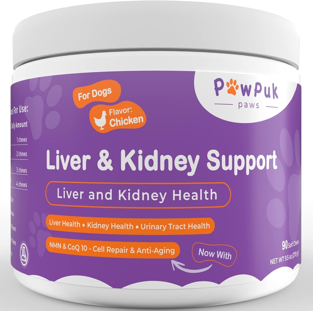 Suplemen Liver & Ginjal Vitamin untuk Anjing, SAM-E & Silymarin - Fungsi Hati, NMN & CoQ10 - Anti- Aging, Rehmannia & Rhubarb - Dukungan Herbal Kidney Natural, Cranberry -