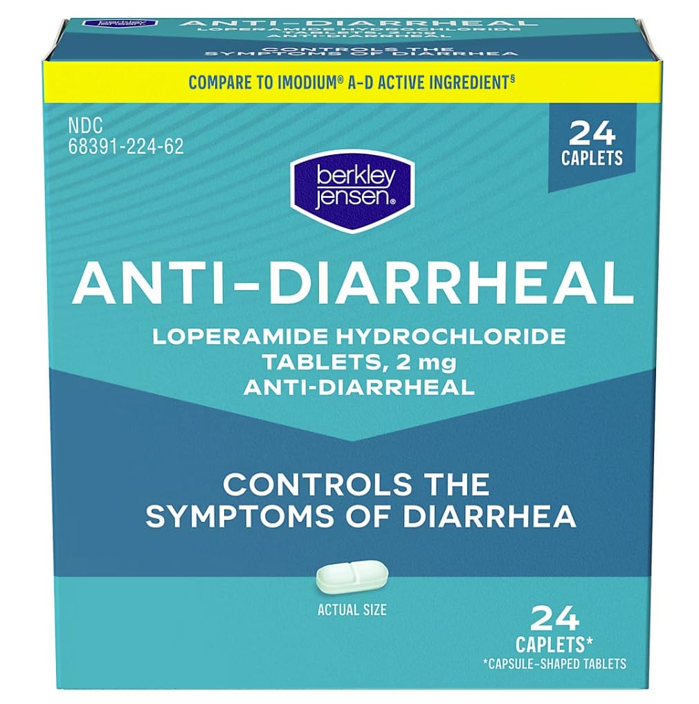 Berkley jensen Anti- Diarrifize Medicine - Loperamide Hydrochloride 2 mg Diare Relief Caplets - Kontrol Gejala Diare Termasuk Diare Travelers 'Diare, Easy- To-Swallow Anti- Diare Pills, 24 Ct