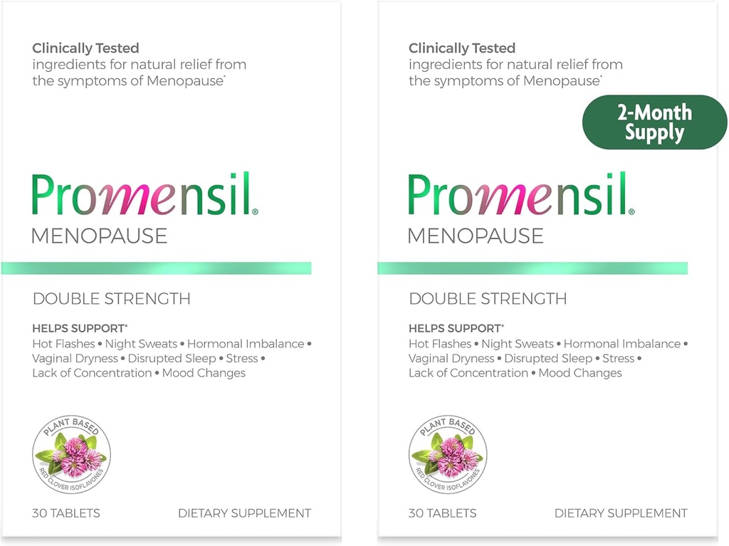 Promensil Menopause Suplemen Kekuatan Ganda untuk Perempuan - Red Clover Isoflavones, Membantu Mendukung Hot Flashes, Night Sweats, Ketahanan - 30 Cacah (Paket 2)