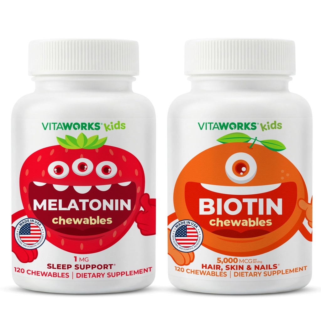 Anak-anak Melonatin 1mg Chewables + Biotin 5000mcg Bundle Chewables
