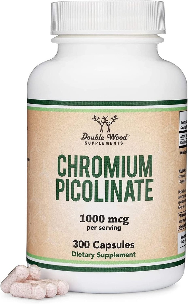 Chromium Picolinate 1000mcg for Healthy Weight Management (High Absorpsi dan Bioavability) (300 Vegan Safe Capsules, Non-GMO, Gluten Free) oleh Double Wood Supplemen