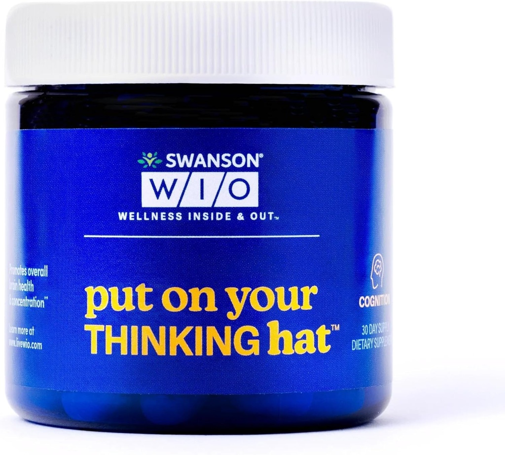 Swanson WIO Put on Your Thinking hat Brain Health, concentration, Better Focus, Ginkgo Biloba + Neurofactor Coffee Fruit, Vegan, Non-GMO, Wellness, 30 Veggie Capsules (30- Day Supply)