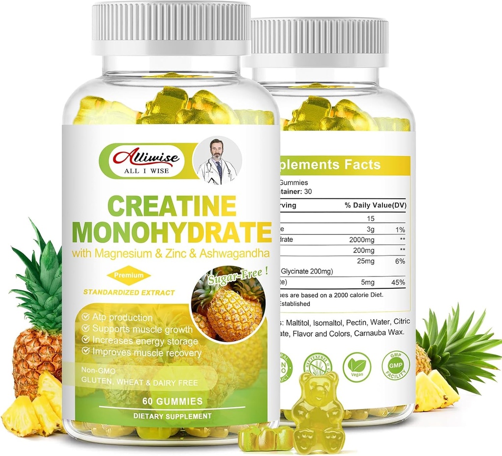 Sugar-Free Creatine Monohydrate for Men & Women, Creatine Monohydrat Complex with Magnesium & Zinc & Ashwagandha, for Muscle Growth & Energy, Energy, Pre Workout Suplemen