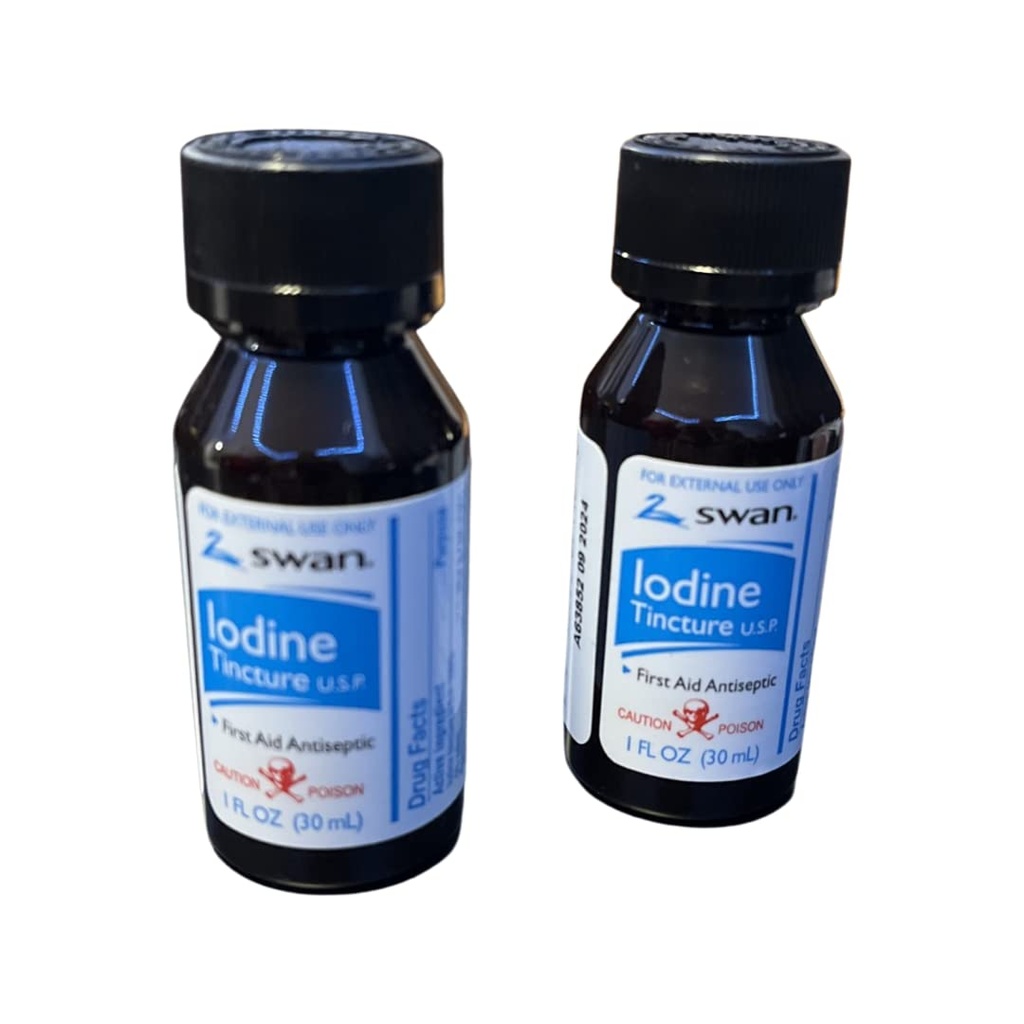 Swan Iodin Tincture Pertama Aid Antiseptic 2% Iodin USP, 1 Oz Bottle, 2.4 atau 6 Pack (6)