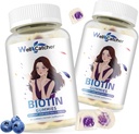 Mie Biotin untuk Perkembangan Rambut - Mie Biotin untuk Nail Skin Rambut Kuat dengan Multivitamin Gula Bebas Vegan Berkembang Rambut Dikunyah untuk Anak-anak Blueberry Supply 60 Hari