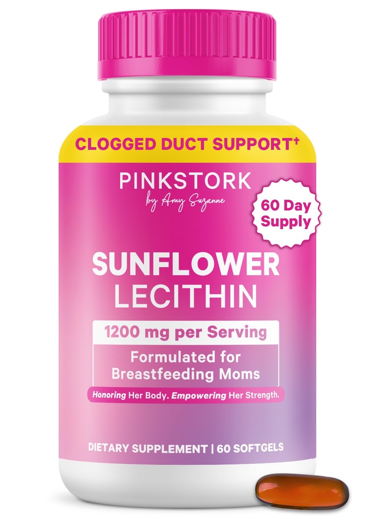 Suplemen Lesit Sunflower Pink - 1200 mg untuk Saluran Susu Terbungkus - Esensial Breasting untuk Ibu Postpartum - Pendukung Susu Bear Flow - 60 Softgels