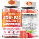 Methylated Multivitamin Women Men, Vitamin D3 K2 5000IU / 10,000IU, B12 5000 mcg 2500mcg, K2 (MK-7) 240mcg- ADK + Metyl Vitamin B12, Vegan D3, C, Zinc Eye, Bone, Energy, Immune, Sugarin-Free Gummies