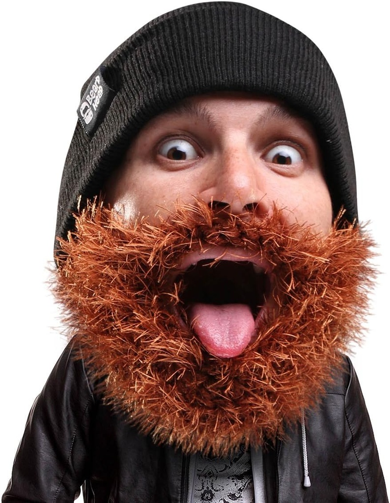 Beard Head Bushy Biker Beanie - Funny Knt Hat and Fake Beard Costume Black