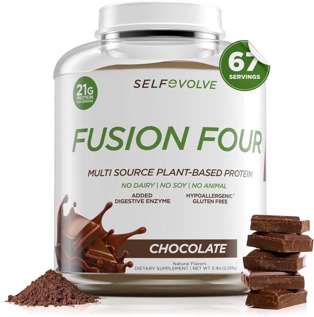 Fusion Empat Megan Protein Powder - 21g Tanaman - berbasis bubuk Protein - Gluten Bebas, Dairy Bebas dan Soy- Bebas, Pea Protein dengan BCAA - Coklat Flavared - 5lbs