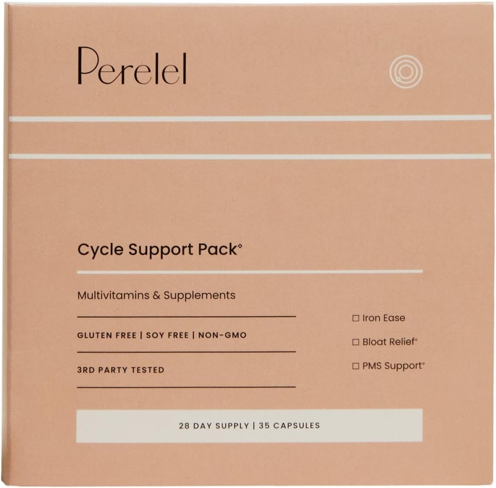 Dukungan Siklus Perell Pack, Tambahan Harian dengan Besi, Vitamin C, B12 & Bloat dan PMS Dukungan Blend, Soy, Dairy & Gluten Bebas, Non GMO, 28 Hari Supply