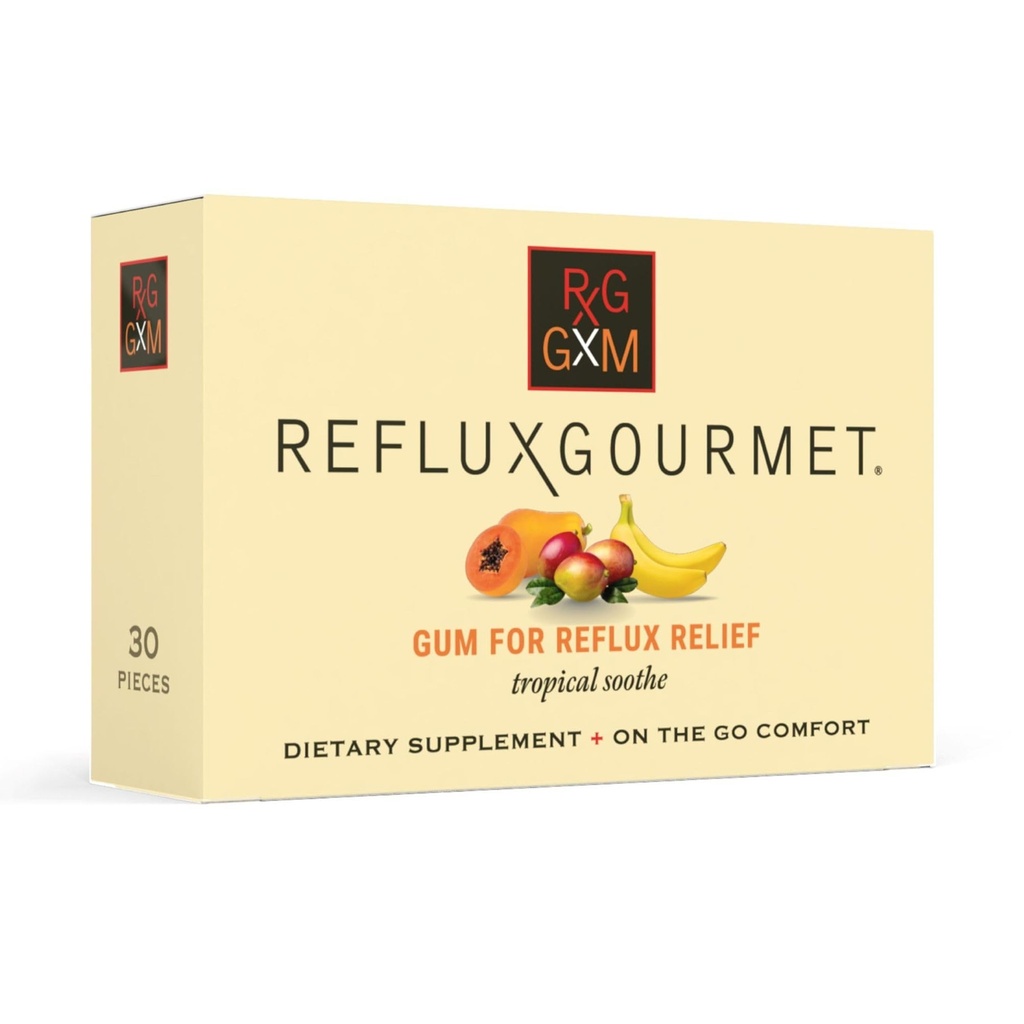 Reflux Gourmet Troupical Troothe Gum Alginate Therapy Sodium Bikarbonate Gum untuk Acid Reflux, Oral, Cognitive, dan Digetical Support, Natural with Ginger, Celeriac, Aloe, Sugar Free, Gluten Free, Vegan