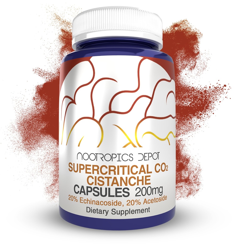 Nootropics Depot Cistanche Superkritis CO2 Ekstrak Kasules 124; 20% Echinacoside + 20% Verbascoside (Acetoside) Ace4; 60 Count