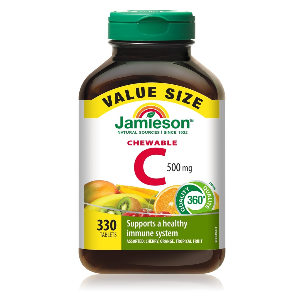 Jamieson Chewable Vitamin-C 500mg Value Suplement Pack (330 Cacah), Campuran 3 Flavors