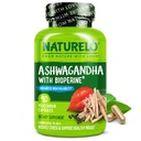 NATURELO Ashwagandha Akar Natural Herbs Suplement for Fatigue, Stress Relief, Mood Enhancer - dengan Black Pepper Extract - 90 Vegan Capsules