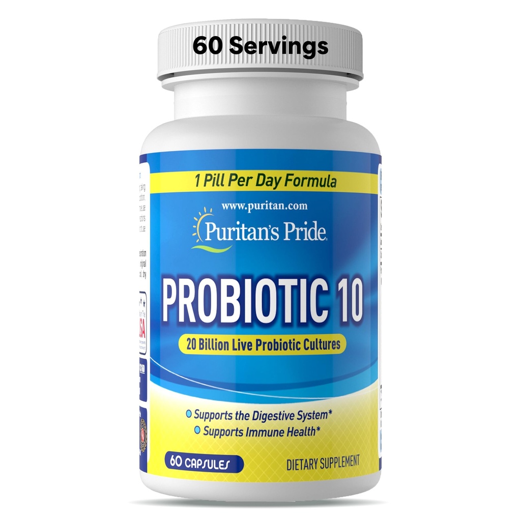Puritan 's Pride Probiotic 10 dengan Vitamin D untuk Mendukung Imune System Health *, 60 Count, White