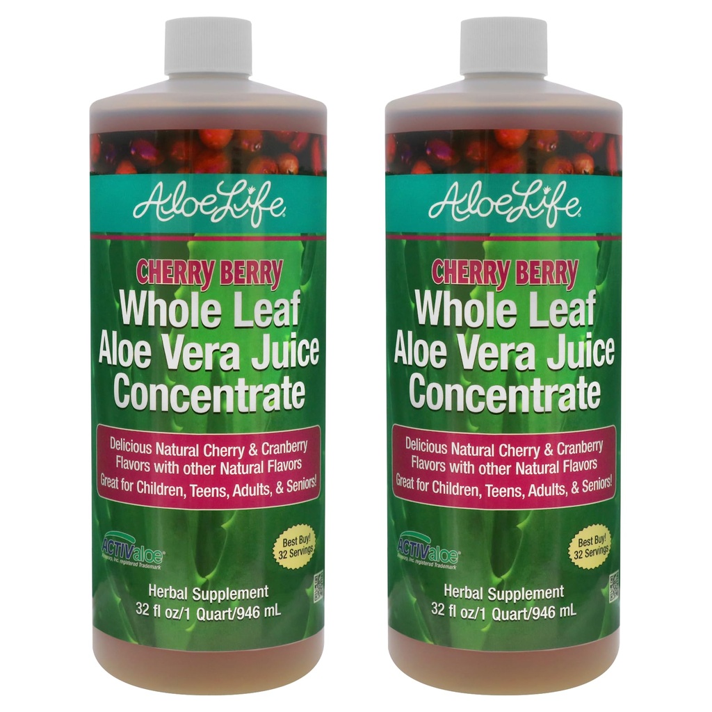 Aloe Life - Whole Leaf Aloe Vera Juice, Organik, Gluten- Free (Cherry Berry, 32 oz) Pack 124; 2