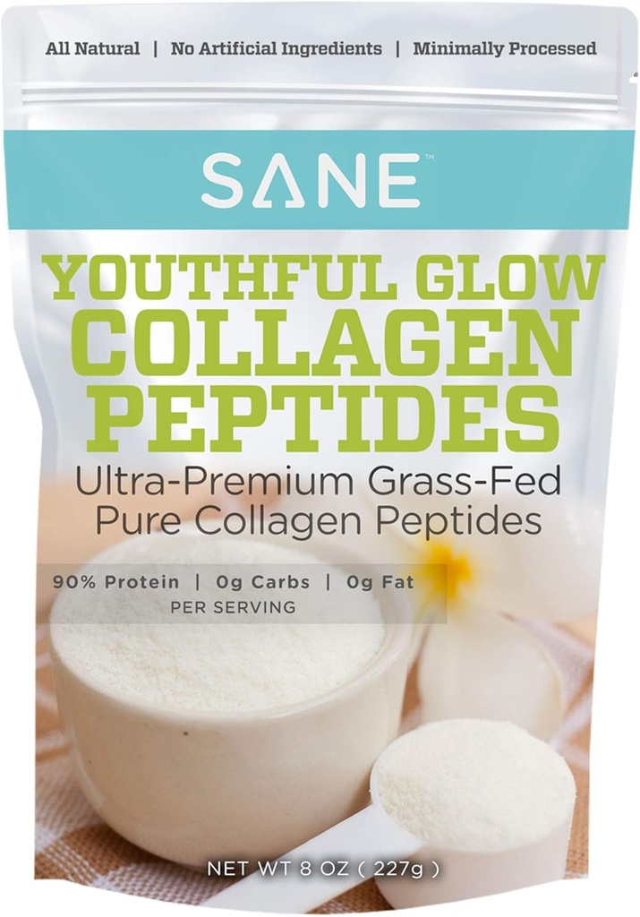 SANE MD - Murah Glow Vital Powder - Organic Grass Fed Bovine Hydrolyzed Collagen Peptides Poader untuk Rambut, Nails, Skin & Gabungan Kesehatan - NSF Disertifikasi - 37 Pelayan